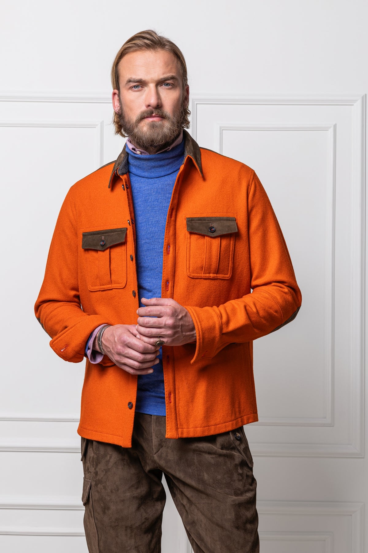 Orange Hemdjacke Arenberg in Loden von Habsburg von vorne