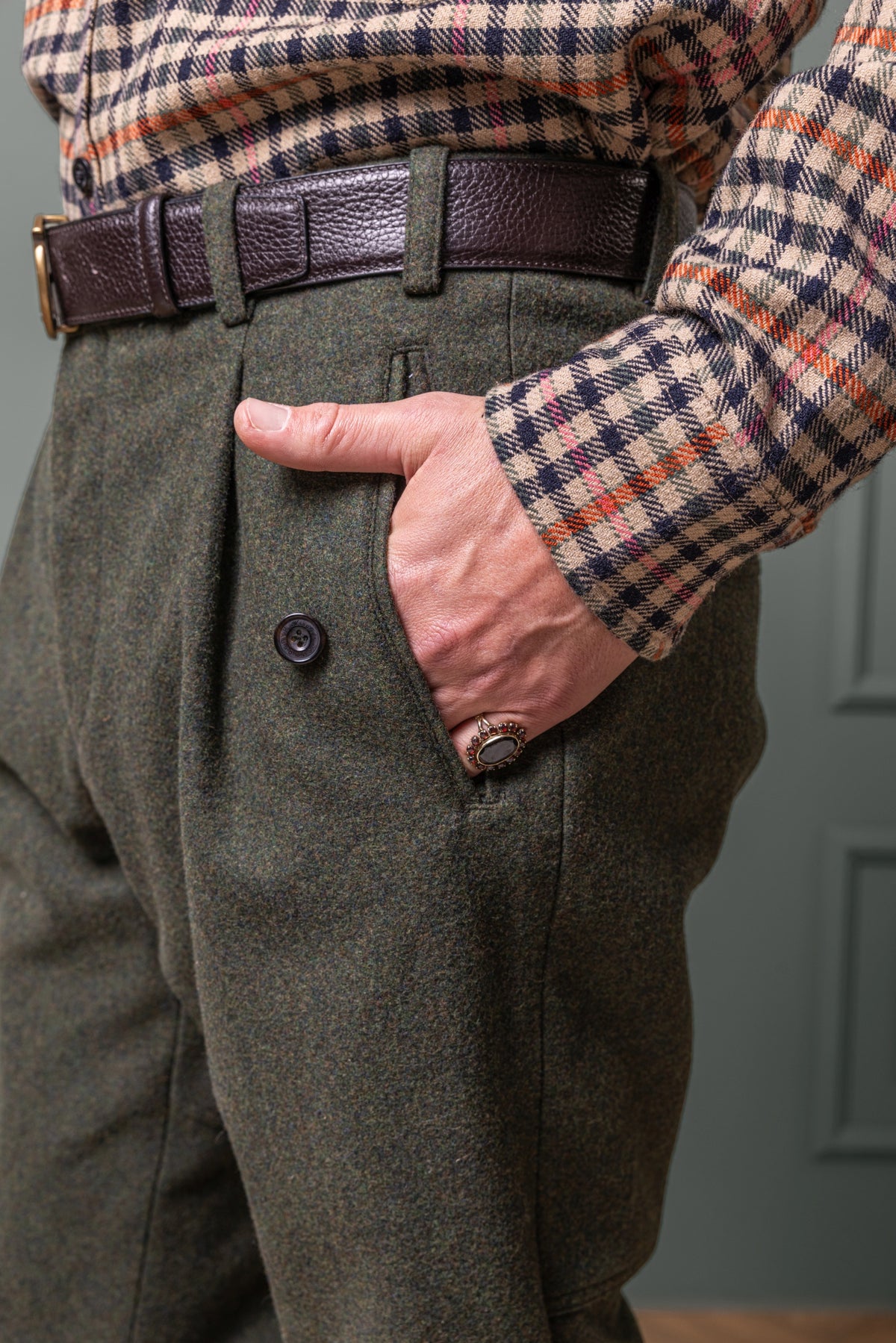 Detailaufnahme Hosentasche Habsburg Lodenhose Walter in Grün