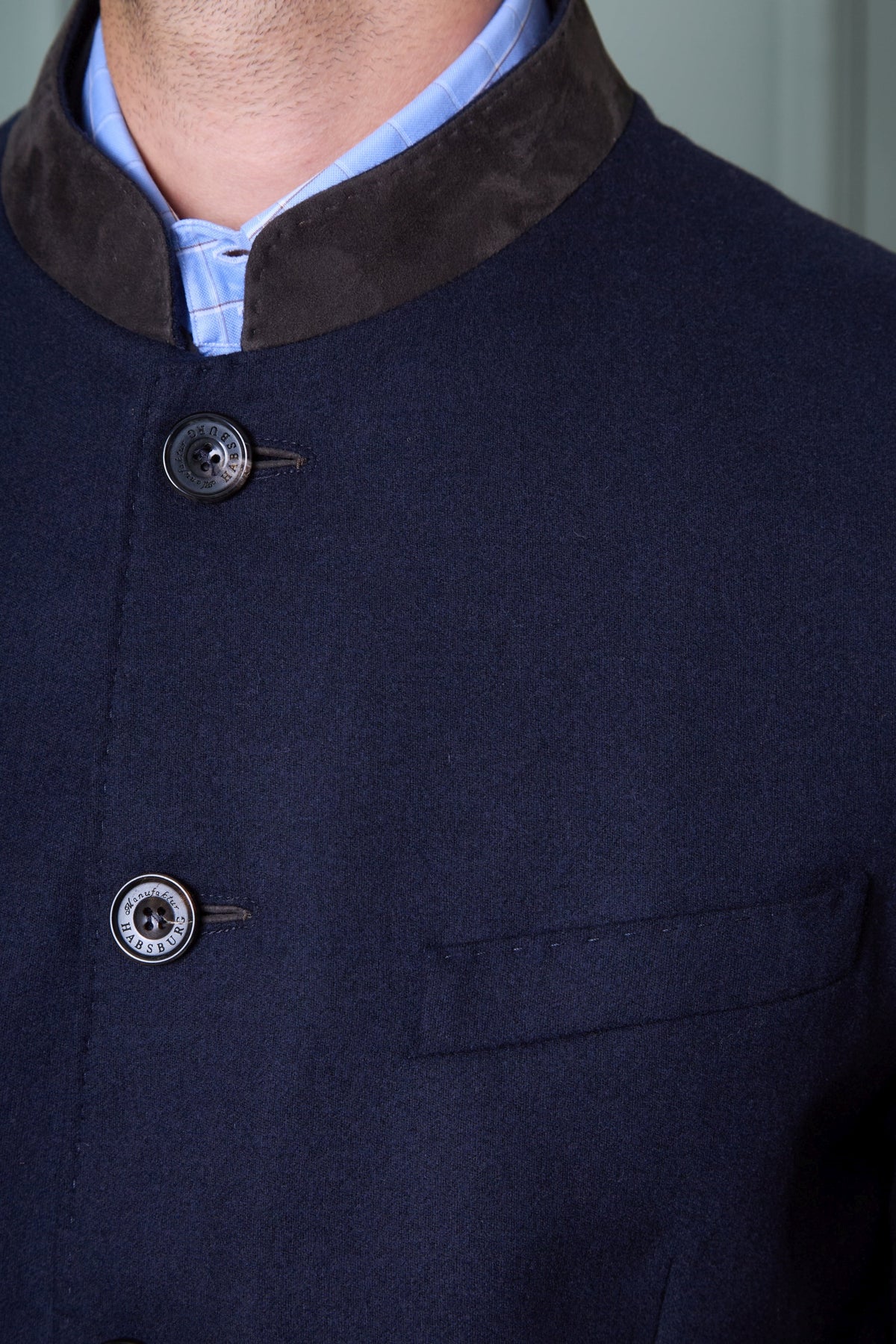Detailaufnahme Kragen Habsburg Sakko Wendelin in Flanell