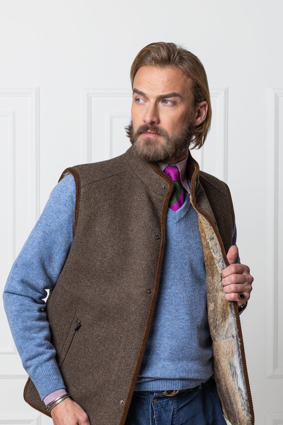 Loden Vest Hector with Fur Lining